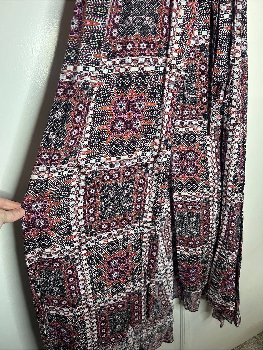 Bohemian Printed Maxi Wrap Dress in Burgundy and Black - Picture 5 of 10